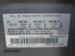 2006 Mazda 3 s z VIN JM1BK324061424656, wystawiony jako IAAI lot #42188589 z przebiegiem 120 295 mil mil oraz . Historia ofert i sprzedaży dostępna na DreamBid. Obrazek 9.