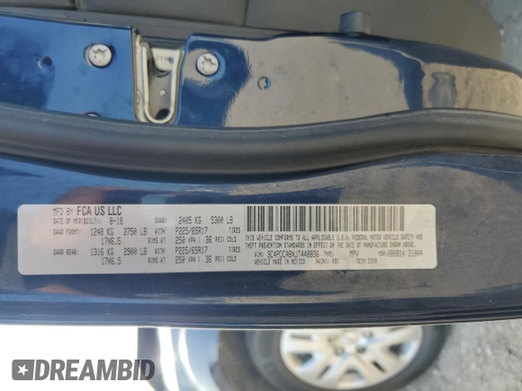 2018 Dodge Journey SE with VIN 3C4PDCABXJT448836, listed as a Copart auction lot 50164395 with 88,364 mi miles and Salvage Title. Bid and sale history available at carsss.com. Image 16.
