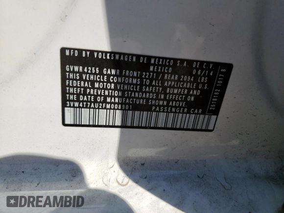 2015 Volkswagen GTI SE with VIN 3VW4T7AU2FM008901, listed as a Copart auction lot 48587105 with 1,477 mi miles and Salvage Title. Bid and sale history available at DreamBid. Image 14.