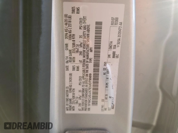 2014 Ford Escape Titanium with VIN 1FMCU0JX7EUD79989, listed as a Copart auction lot 43086695 with 181,642 mi miles and Salvage Title. Bid and sale history available at carsss.com. Image 14.
