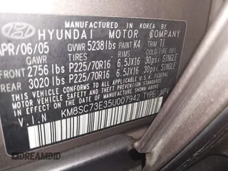 2005 Hyundai Santa Fe GLS with VIN KM8SC73E35U007942, listed as a IAAI auction lot 41201901 with 184,437 mi miles. Bid and sale history available at carsss.com. Image 9.