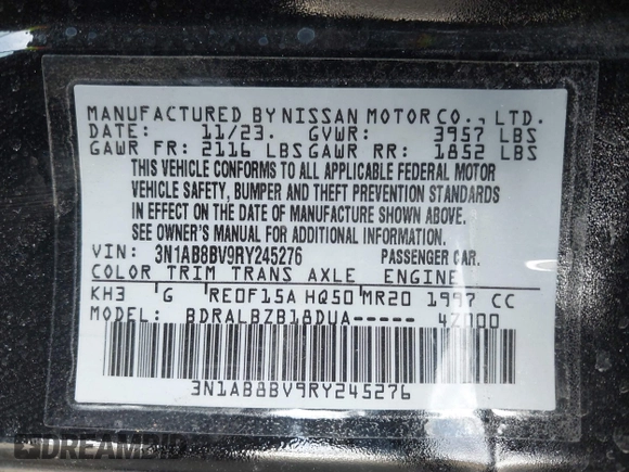 2024 Nissan Sentra S with VIN 3N1AB8BV9RY245276, listed as a IAAI auction lot 41665490 with 5,902 mi miles. Bid and sale history available at carsss.com. Image 9.