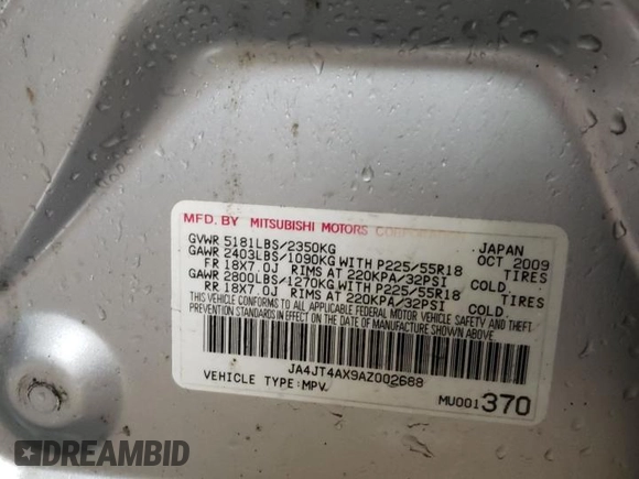 2010 Mitsubishi Outlander XLS z VIN JA4JT4AX9AZ002688, wystawiony jako Copart lot #51173605 z przebiegiem 162 147 mil mil oraz Szkoda całkowita • Salvage title. Historia ofert i sprzedaży dostępna na DreamBid. Obrazek 13.