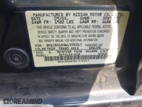 2006 Nissan Sentra S z VIN 3N1CB51D36L470317, wystawiony jako IAAI lot #42112934 z przebiegiem 303 501 mil mil oraz . Historia ofert i sprzedaży dostępna na DreamBid. Obrazek 9.
