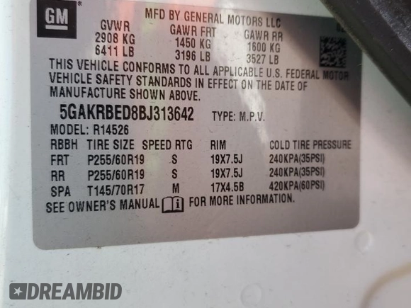2011 Buick Enclave CXL-1 with VIN 5GAKRBED8BJ313642, listed as a Copart auction lot 48658205 with 108,130 mi miles and Salvage Title. Bid and sale history available at carsss.com. Image 15.