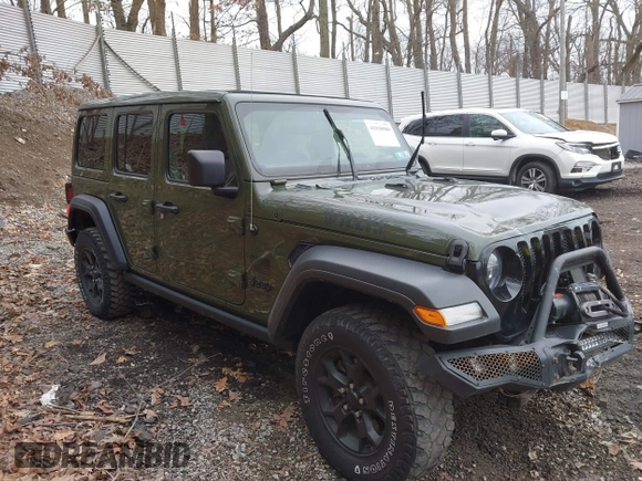 2021 Jeep Wrangler Unlimited Willys with VIN 1C4HJXDNXMW579595, listed as a IAAI auction lot 41930989 with 32,148 mi miles and . Bid and sale history available at DreamBid. Image 1.