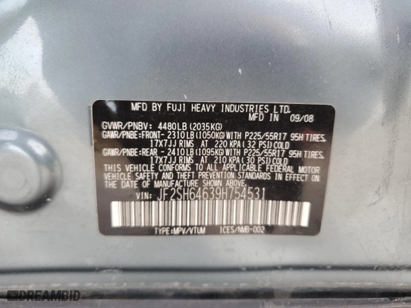2009 Subaru Forester (Natl) X Limited w/Nav with VIN JF2SH64639H754531, listed as a Copart auction lot 78433984 with 0 mi miles and Salvage Title. Bid and sale history available at carsss.com. Image 15.