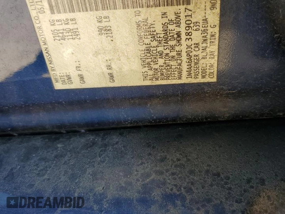 2018 Nissan Maxima SV with VIN 1N4AA6AP0JC389017, listed as a Copart auction lot 57117885 with 169,538 mi miles and Salvage title. Bid and sale history available at DreamBid. Image 12.