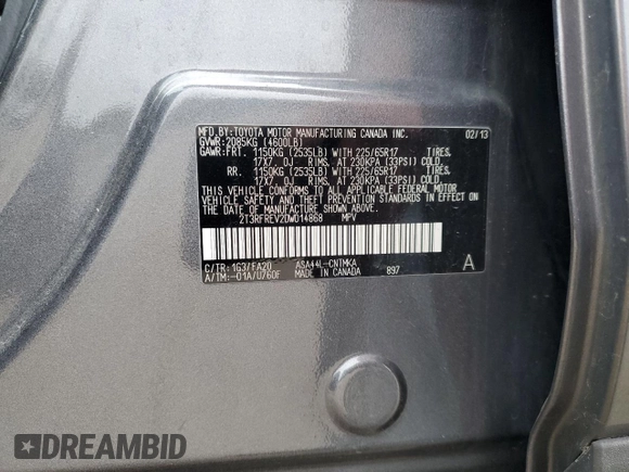 2013 Toyota RAV4 XLE z VIN 2T3RFREV2DW014868, wystawiony jako Copart lot #62526435 z przebiegiem 245 920 mil mil oraz Szkoda całkowita • Salvage title. Historia ofert i sprzedaży dostępna na DreamBid. Obrazek 13.