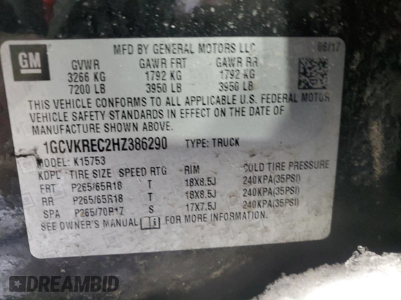2017 Chevrolet Silverado 1500 LT with VIN 1GCVKREC2HZ386290, listed as a Copart auction lot 45632725 with 107,434 mi miles and Non Repairable. Bid and sale history available at DreamBid. Image 12.