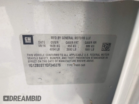 2016 Chevrolet Malibu LS with VIN 1G1ZB5ST7GF346276, listed as a IAAI auction lot 42383035 with 160,319 mi miles and . Bid and sale history available at DreamBid. Image 9.