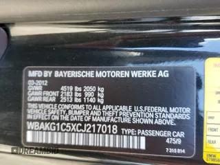 2012 BMW 3 Series 335is with VIN WBAKG1C5XCJ217018, listed as a Copart auction lot 46566545 with 57,465 mi miles and Salvage title. Bid and sale history available at DreamBid. Image 15.