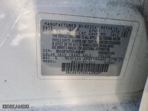 2013 Nissan Sentra SR with VIN 3N1AB7AP2DL639107, listed as a Copart auction lot 53019765 with 179,495 mi miles and Clean Title. Bid and sale history available at carsss.com. Image 12.