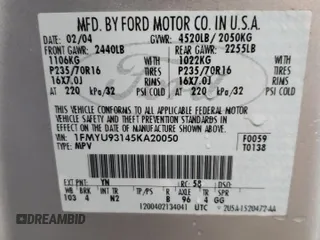 2005 Ford Escape XLT z VIN 1FMYU93145KA20050, wystawiony jako Copart lot #76794024 z przebiegiem 98 559 mil mil oraz Szkoda całkowita • Salvage title. Historia ofert i sprzedaży dostępna na DreamBid. Obrazek 12.