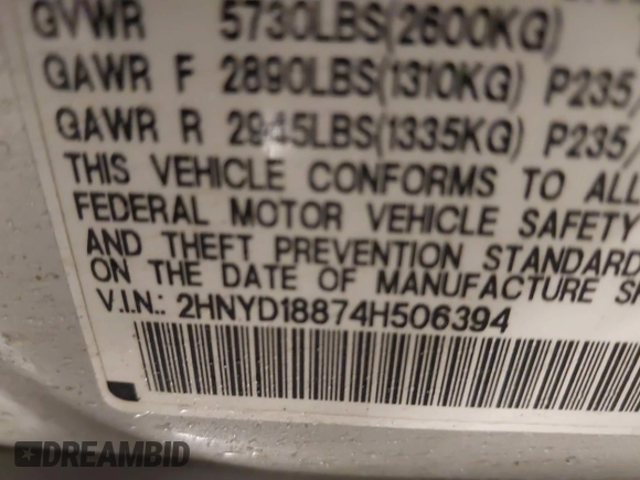 2004 Acura MDX Touring Pkg w/Navigation with VIN 2HNYD18874H506394, listed as a IAAI auction lot 41589065 with 211,253 mi miles. Bid and sale history available at carsss.com. Image 9.