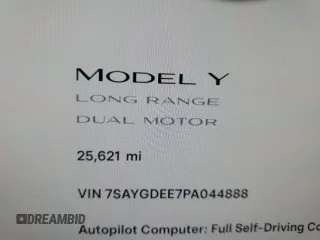 2023 Tesla Model Y Long Range with VIN 7SAYGDEE7PA044888, listed as a Copart auction lot 48538335 with 25,621 mi miles and Salvage Title. Bid and sale history available at DreamBid. Image 9.
