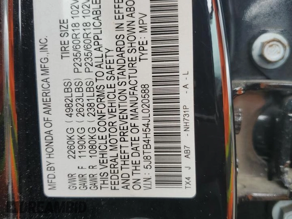 2018 Acura RDX Technology z VIN 5J8TB4H54JL020588, wystawiony jako Copart lot #58617095 z przebiegiem 105 951 mil mil oraz Szkoda całkowita • Salvage title. Historia ofert i sprzedaży dostępna na DreamBid. Obrazek 12.
