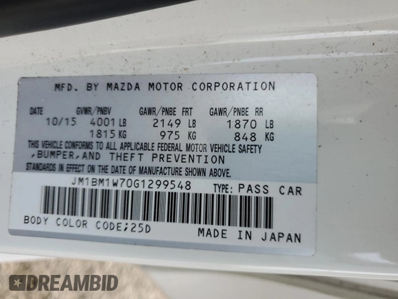 2016 Mazda 3 i Touring z VIN JM1BM1W70G1299548, wystawiony jako Copart lot #52575085 z przebiegiem 136 964 mil mil oraz Szkoda całkowita • Salvage title. Historia ofert i sprzedaży dostępna na DreamBid. Obrazek 12.