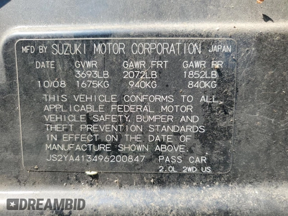 2009 Suzuki SX4 Man FWD with VIN JS2YA413496200847, listed as a Copart auction lot 71297264 with 146,621 mi miles and Salvage Title. Bid and sale history available at carsss.com. Image 13.