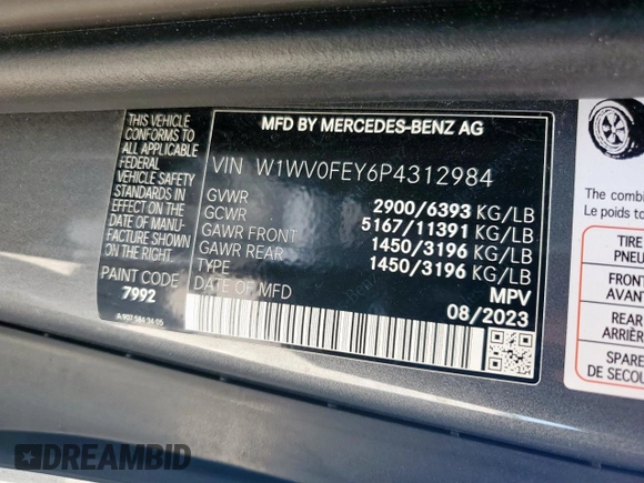 2023 Mercedes-Benz Metris с VIN W1WV0FEY6P4312984, выставлен на аукционе Copart как лот 61163905 с пробегом 8 092 миль миль и Списание • Salvage title. История ставок и продаж доступна на DreamBid. Изображение 13.