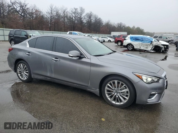 2023 Infiniti Q50 Luxe with VIN JN1EV7BR6PM541314, listed as a Copart auction lot 49377505 with 23,601 mi miles and Salvage title. Bid and sale history available at DreamBid. Image 4.