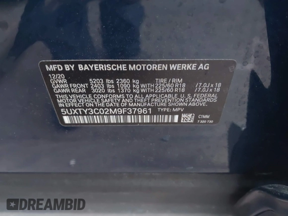 2021 BMW X3 sDrive30i z VIN 5UXTY3C02M9F37961, wystawiony jako IAAI lot #41922237 z przebiegiem 33 804 mil mil oraz . Historia ofert i sprzedaży dostępna na DreamBid. Obrazek 9.
