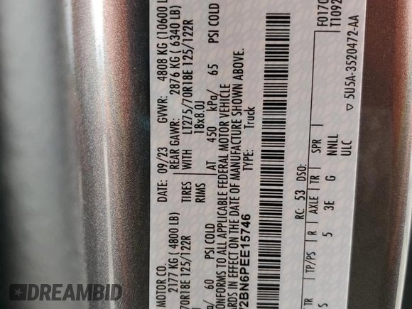 2023 Ford F-250 XL с VIN 1FT8W2BN6PEE15746, выставлен на аукционе Copart как лот 47474725 с пробегом 14 601 миль миль и Списание • Salvage title. История ставок и продаж доступна на DreamBid. Изображение 12.