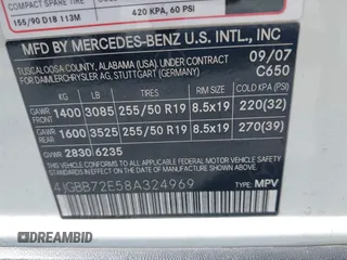 2008 Mercedes-Benz M 550 с VIN 4JGBB72E58A324969, выставлен на аукционе IAAI как лот 42319075 с пробегом 225 385 миль миль и . История ставок и продаж доступна на DreamBid. Изображение 9.