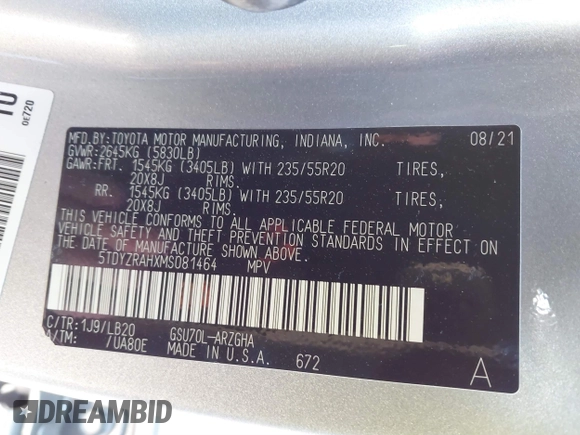 2021 Toyota Highlander Limited z VIN 5TDYZRAHXMS081464, wystawiony jako IAAI lot #41631810 z przebiegiem 61 446 mil mil oraz . Historia ofert i sprzedaży dostępna na DreamBid. Obrazek 9.