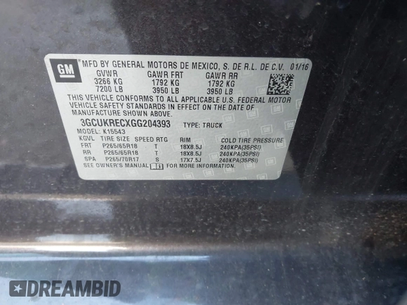 2016 Chevrolet Silverado 1500 LT with VIN 3GCUKRECXGG204393, listed as a IAAI auction lot 41627293 with 78,134 mi miles and . Bid and sale history available at DreamBid. Image 9.