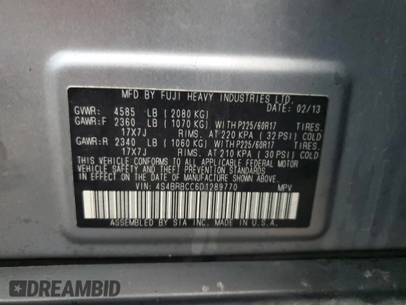 2013 Subaru Outback 2.5i Premium with VIN 4S4BRBCC6D1289770, listed as a Copart auction lot 88853395 with 117,303 mi miles and Salvage Title. Bid and sale history available at carsss.com. Image 15.