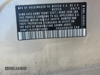 2013 Volkswagen Jetta TDI с VIN 3VWPL7AJ0DM618098, выставлен на аукционе Copart как лот 58951915 с пробегом Не указан миль и Списание • Salvage title. История ставок и продаж доступна на DreamBid. Изображение 12.