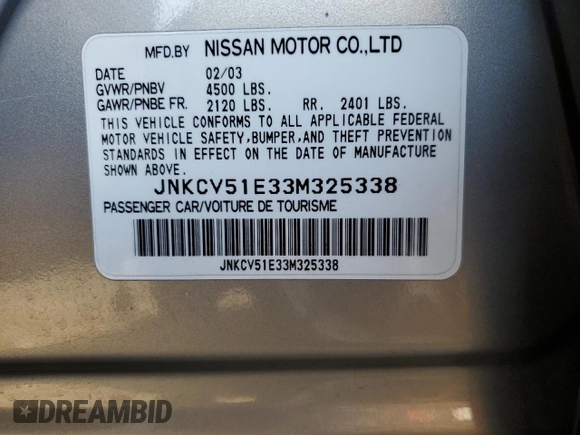 2003 Infiniti G35 w/Leather with VIN JNKCV51E33M325338, listed as a Copart auction lot 48560235 with 150,025 mi miles and Salvage Title. Bid and sale history available at carsss.com. Image 14.