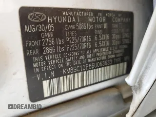 2006 Hyundai Santa Fe GLS with VIN KM8SC13E86U063633, listed as a Copart auction lot 74090444 with 98,922 mi miles and Salvage Title. Bid and sale history available at carsss.com. Image 13.