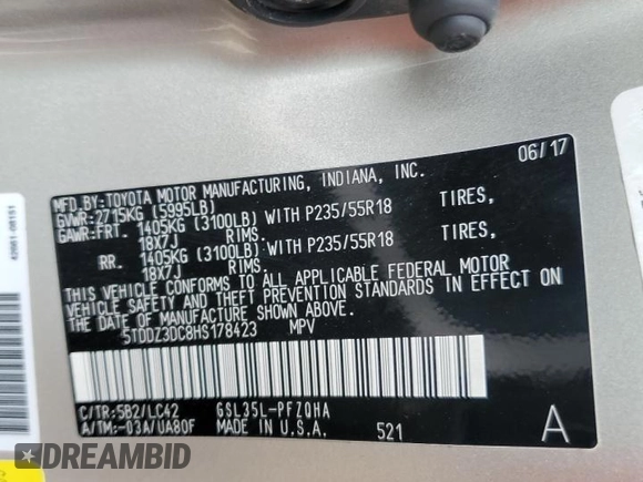 2017 Toyota Sienna XLE с VIN 5TDDZ3DC8HS178423, выставлен на аукционе Copart как лот 57628745 с пробегом 159 453 миль миль и Чистый • Clean title. История ставок и продаж доступна на DreamBid. Изображение 13.