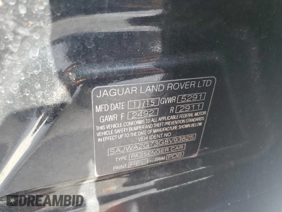 2016 Jaguar XJ Portfolio with VIN SAJWA2G73G8V93825, listed as a Copart auction lot 78207314 with 60,124 mi miles and Salvage title. Bid and sale history available at DreamBid. Image 15.