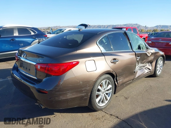 2015 Infiniti Q50 Premium with VIN JN1BV7AP8FM351418, listed as a IAAI auction lot 41488091 with 151,421 mi miles. Bid and sale history available at carsss.com. Image 4.