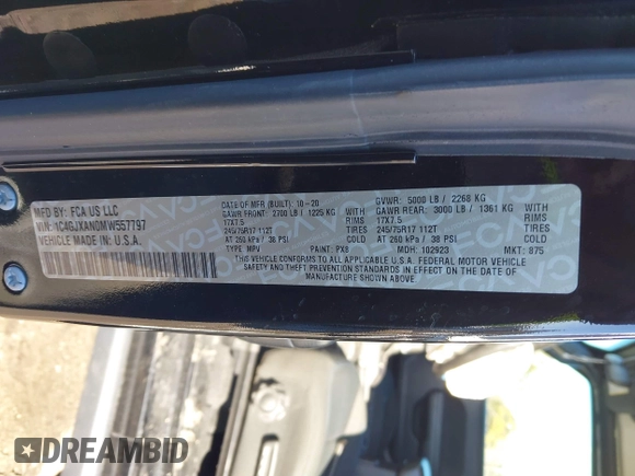 2021 Jeep Wrangler 80th Anniversary with VIN 1C4GJXAN0MW557797, listed as a IAAI auction lot 41505457 with 40,611 mi miles and . Bid and sale history available at DreamBid. Image 9.
