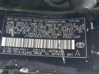 2007 Toyota Corolla CE z VIN JTDBR32E870102164, wystawiony jako IAAI lot #42213578 z przebiegiem 165 973 mil mil oraz . Historia ofert i sprzedaży dostępna na DreamBid. Obrazek 9.