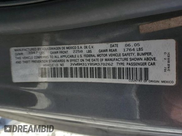 2005 Volkswagen Beetle GL with VIN 3VWBM31Y85M370262, listed as a Copart auction lot 50468395 with 168,165 mi miles and Clean Title. Bid and sale history available at DreamBid. Image 13.