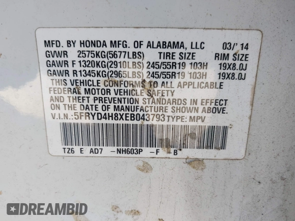 2014 Acura MDX Advance with VIN 5FRYD4H8XEB043793, listed as a IAAI auction lot 41092262 with 140,792 mi miles and . Bid and sale history available at carsss.com. Image 9.