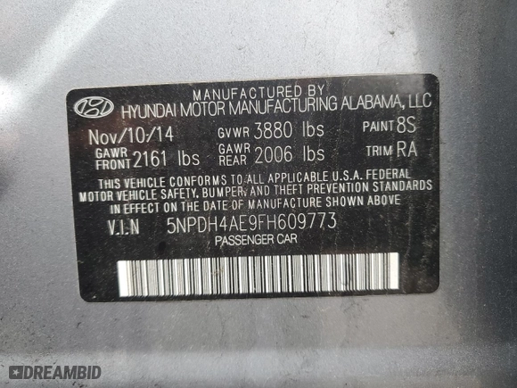 2015 Hyundai Elantra SE with VIN 5NPDH4AE9FH609773, listed as a Copart auction lot 51967725 with 31,962 mi miles and Salvage Title. Bid and sale history available at carsss.com. Image 12.
