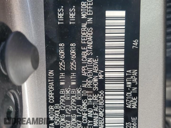2021 Lexus NX 300 with VIN JTJGARBZ4M2180456, listed as a Copart auction lot 59181055 with 45,456 mi miles and Salvage title. Bid and sale history available at DreamBid. Image 13.