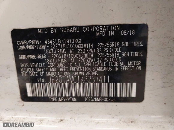 2019 Subaru Crosstrek Limited with VIN JF2GTAMC1K8237411, listed as a IAAI auction lot 41783591 with 64,472 mi miles. Bid and sale history available at carsss.com. Image 9.
