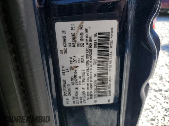 2001 Dodge 2500 with VIN 1B7KF23Z81J581286, listed as a Copart auction lot 54329385 with 148,859 mi miles and Salvage title. Bid and sale history available at DreamBid. Image 12.