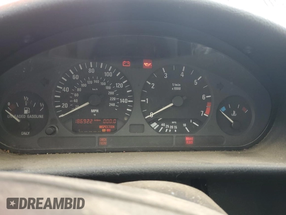 1998 BMW 3 Series 328is with VIN WBABG132XWET07045, listed as a Copart auction lot 49470225 with 186,922 mi miles and Clean Title. Bid and sale history available at carsss.com. Image 9.