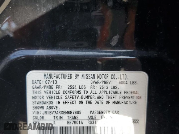 2014 Infiniti Q50 Premium with VIN JN1BV7ARXEM687605, listed as a Copart auction lot 61275535 with 104,337 mi miles and Salvage title. Bid and sale history available at DreamBid. Image 12.