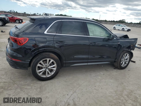 2021 Audi Q3 S line Premium Plus with VIN WA1EECF3XM1026707, listed as a Copart auction lot 46916875 with 0 mi miles and Salvage Title. Bid and sale history available at carsss.com. Image 3.