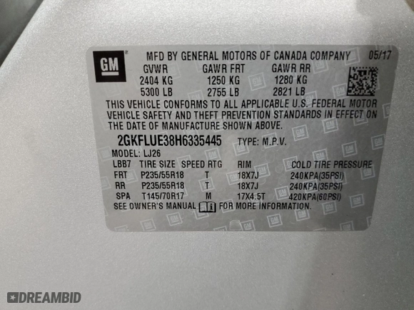 2017 GMC Terrain SLT with VIN 2GKFLUE38H6335445, listed as a Copart auction lot 50877545 with 111,197 mi miles and Salvage Title. Bid and sale history available at carsss.com. Image 13.
