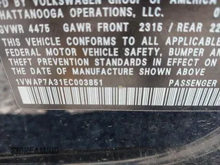 2014 Volkswagen Passat S с VIN 1VWAP7A31EC003851, выставлен на аукционе IAAI как лот 42392804 с пробегом 156 302 миль миль и . История ставок и продаж доступна на DreamBid. Изображение 9.
